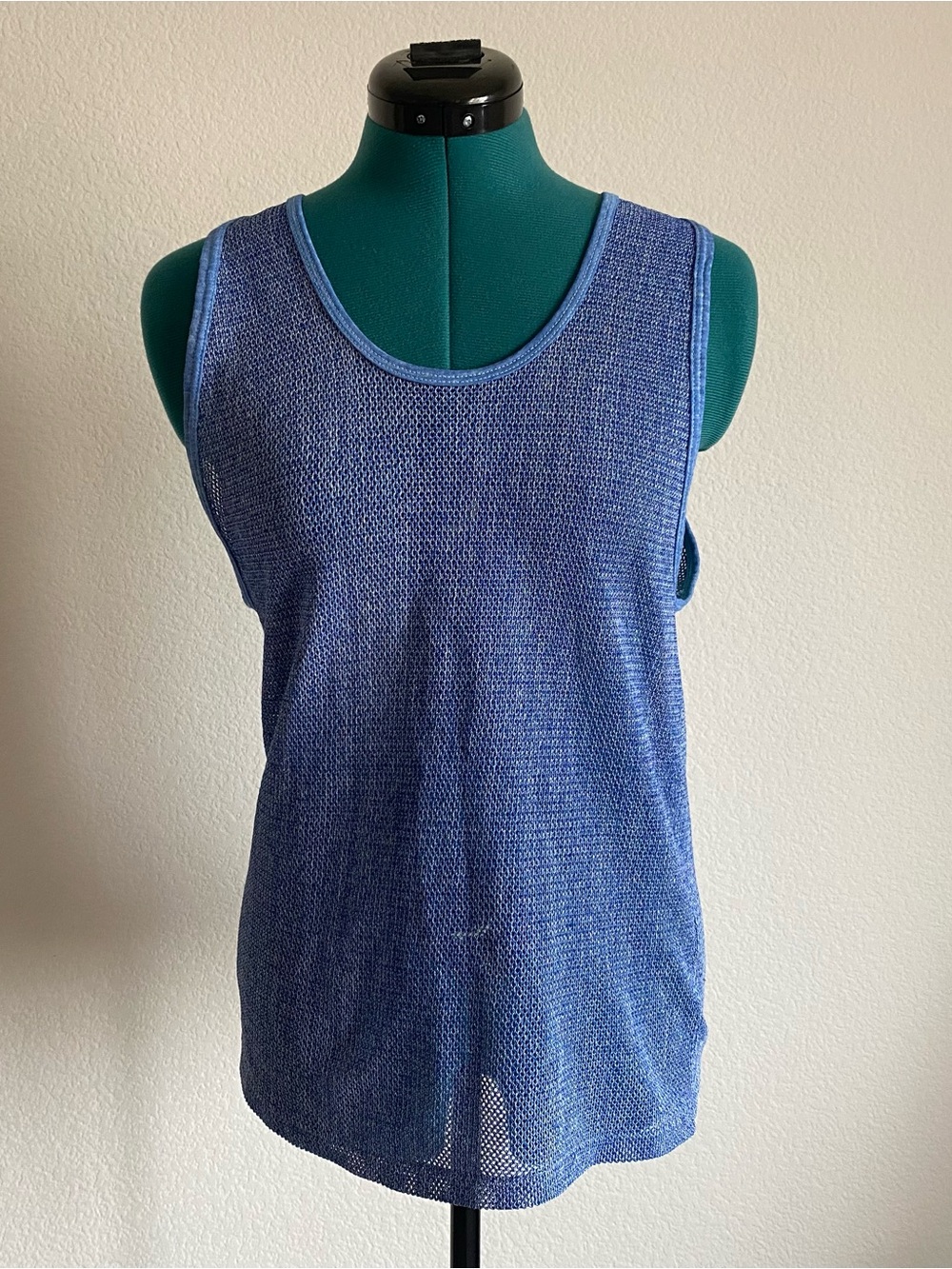 Vintage 5050 see through mesh knit tank top, blue, L